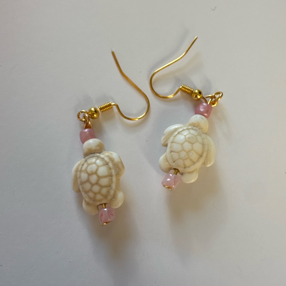 Handcrafted Elegant Gold and Pink Turtle Earrings
